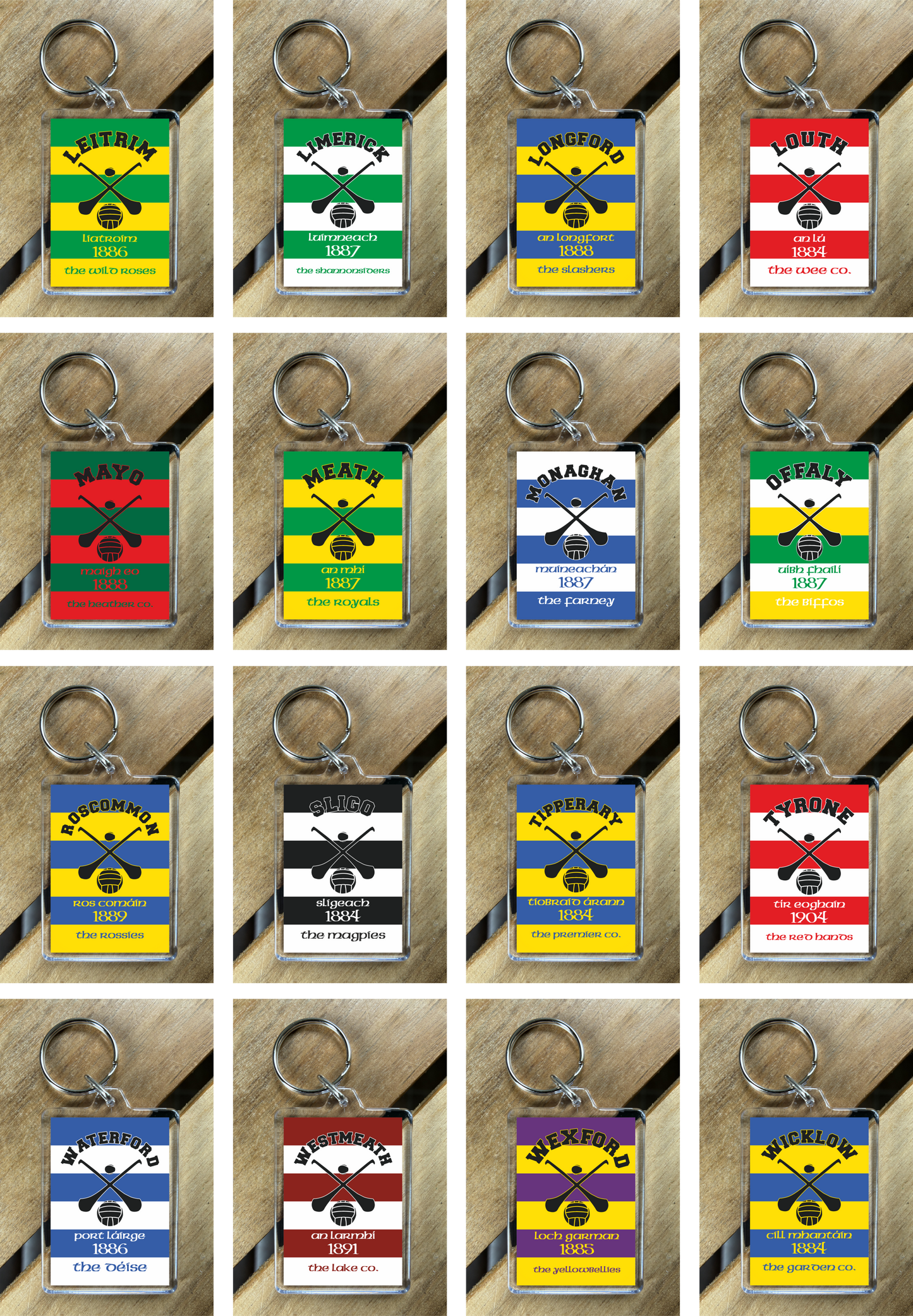Set of 96 Plastic Irish County Keyrings