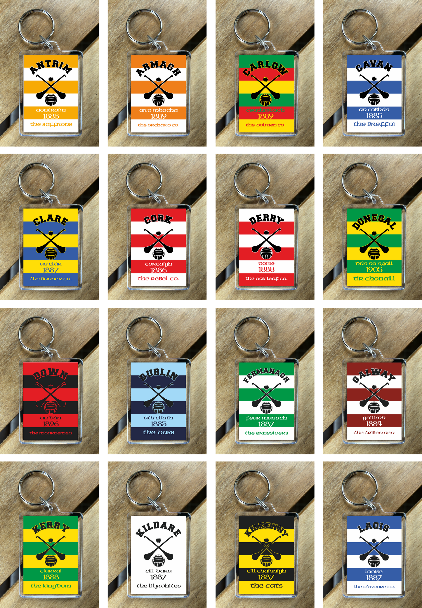 Set of 96 Plastic Irish County Keyrings