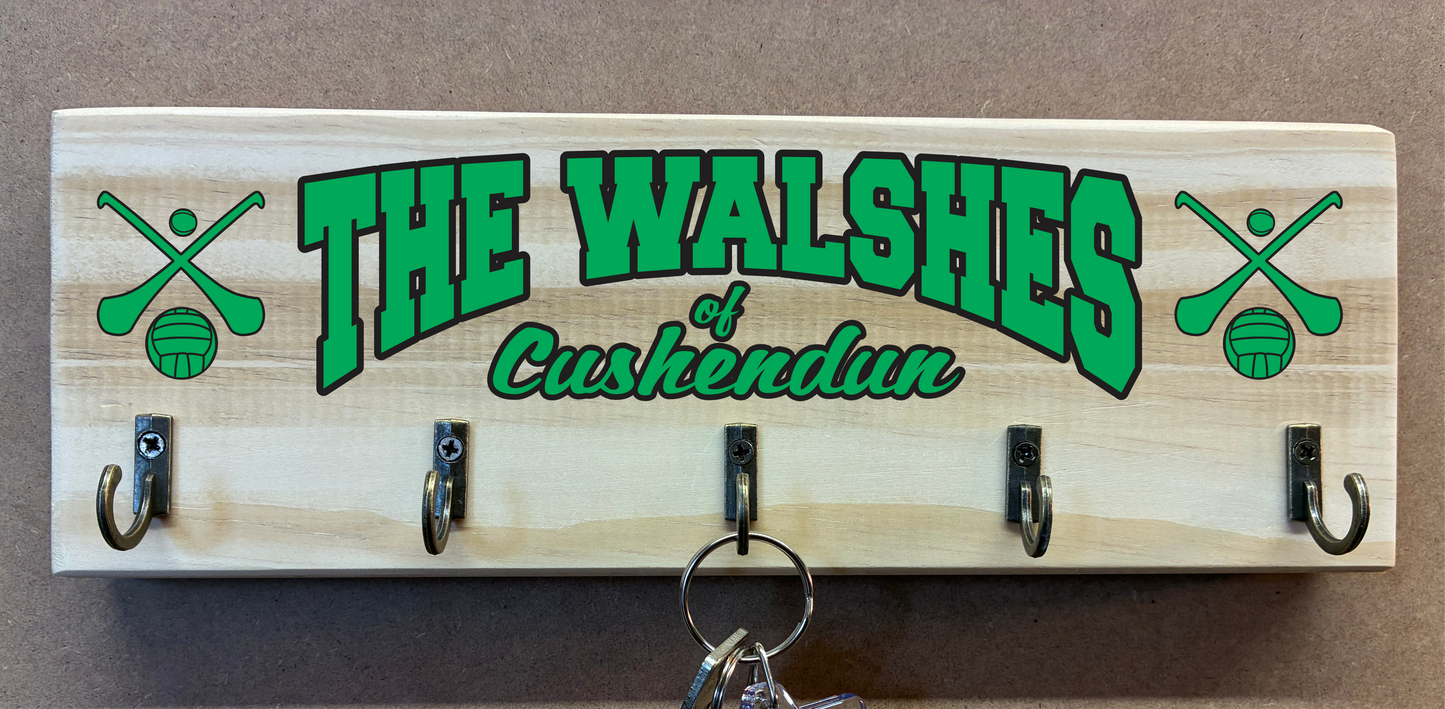 Personalised Family Name and County/Club Key Holder/Hooks (made from reclaimed pallet wood)