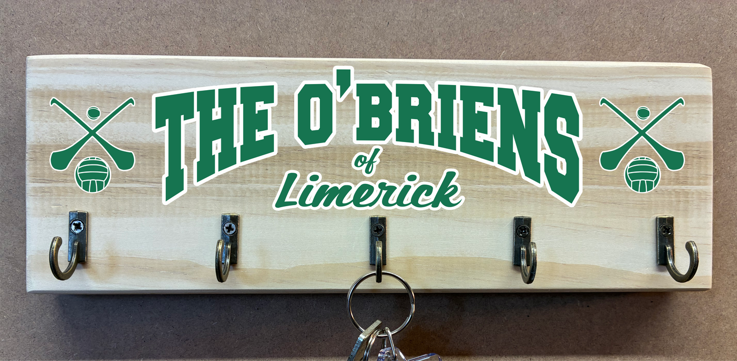 Personalised Family Name and County/Club Key Holder/Hooks (made from reclaimed pallet wood)