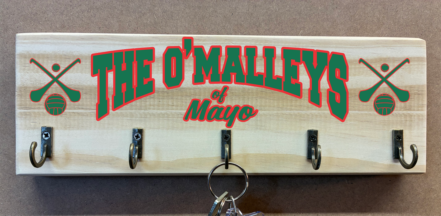 Personalised Family Name and County/Club Key Holder/Hooks (made from reclaimed pallet wood)
