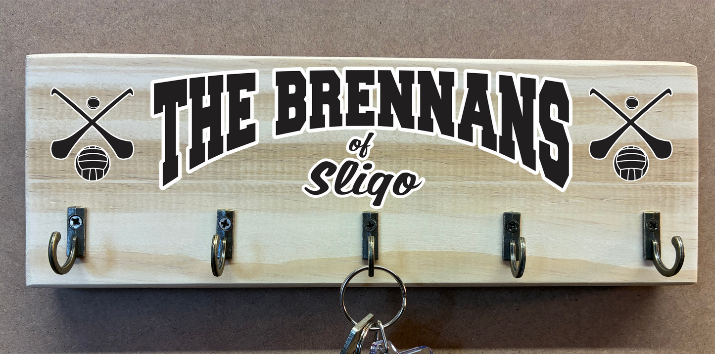 Personalised Family Name and County/Club Key Holder/Hooks (made from reclaimed pallet wood)