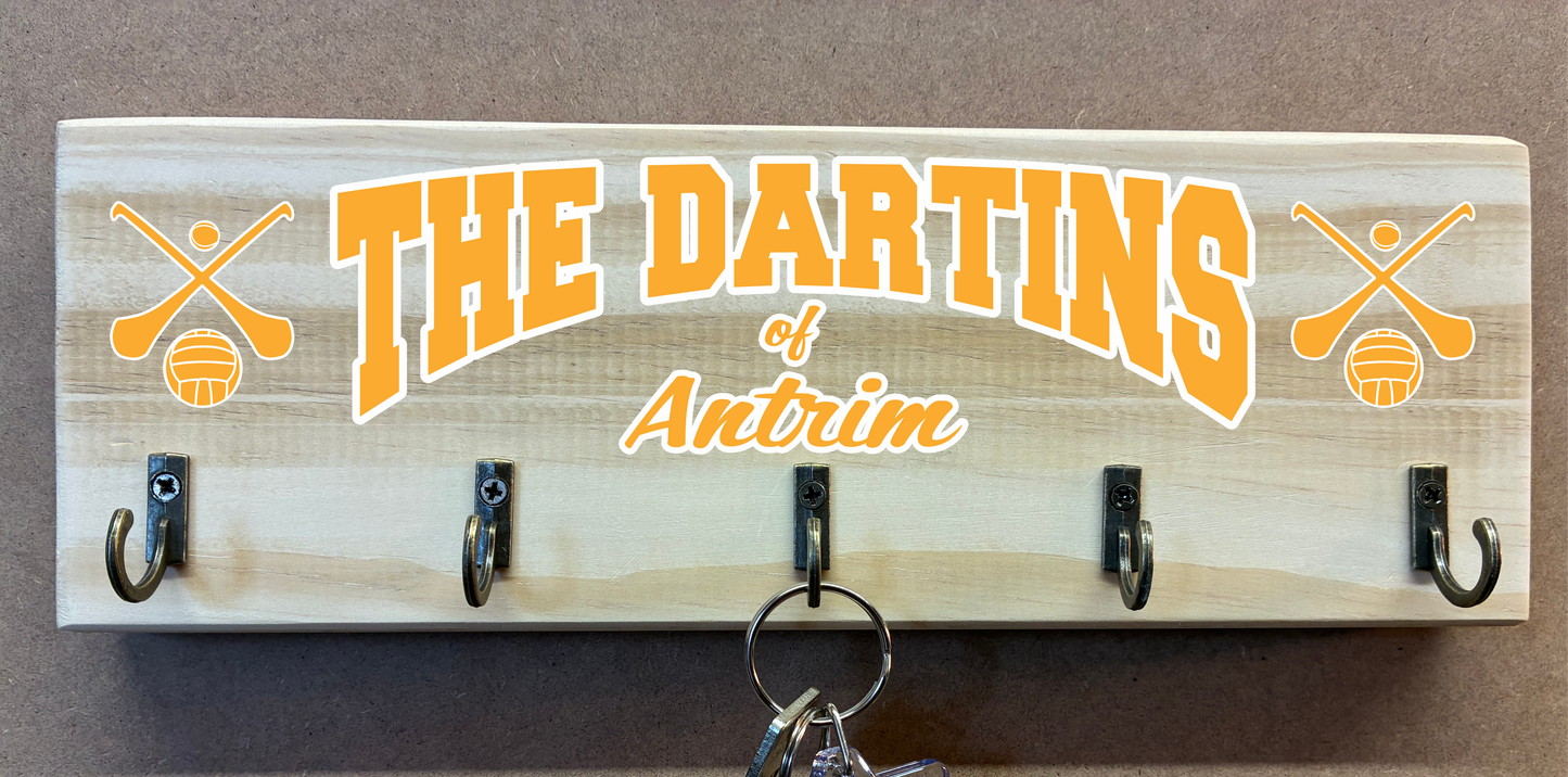 Personalised Family Name and County/Club Key Holder/Hooks (made from reclaimed pallet wood)