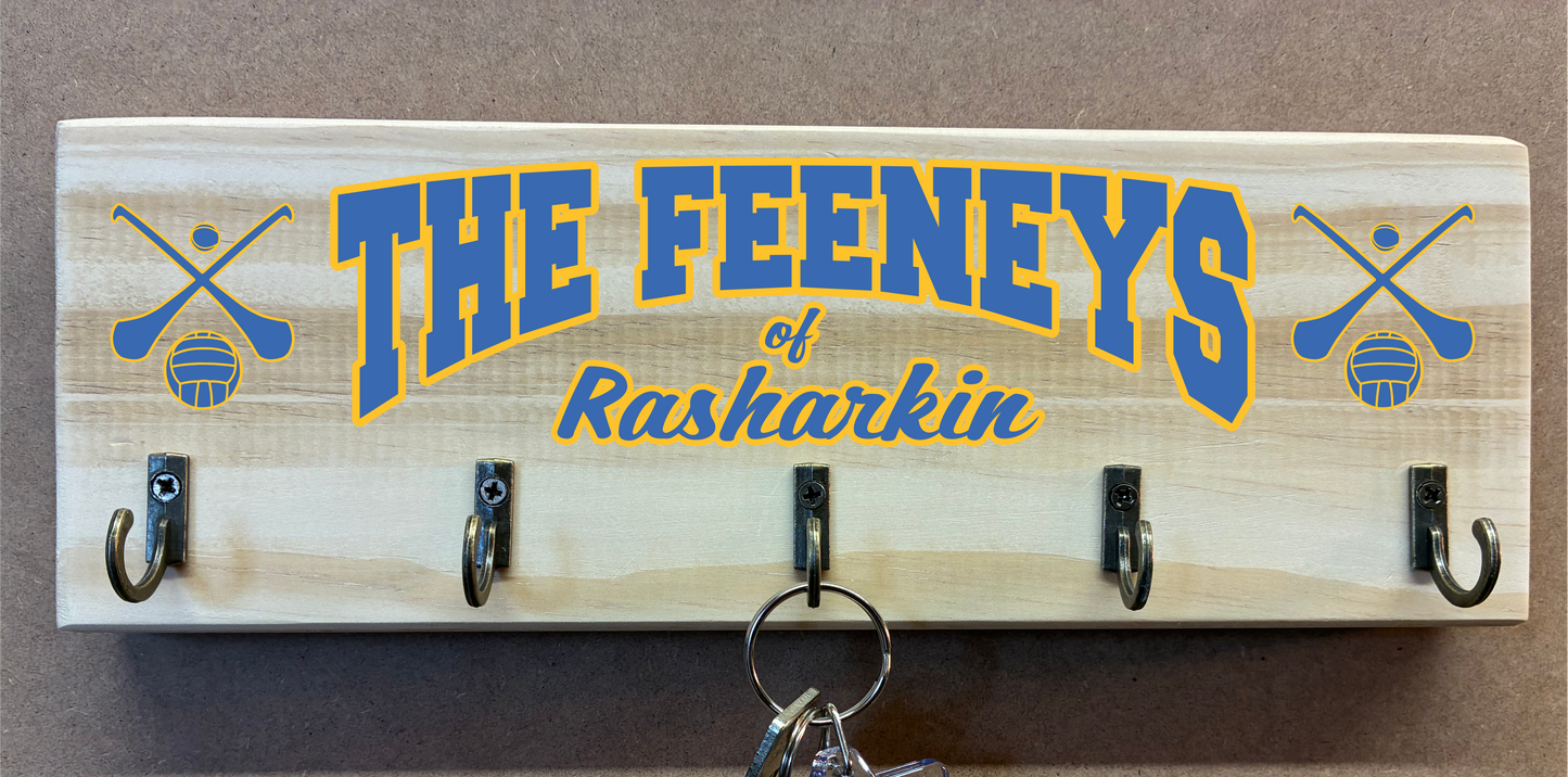 Personalised Family Name and County/Club Key Holder/Hooks (made from reclaimed pallet wood)