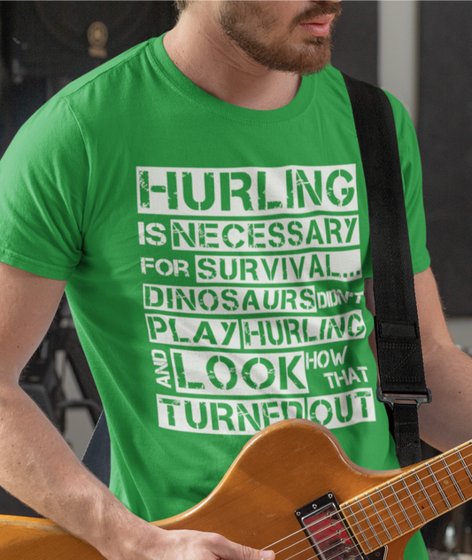Hurling is Necessary For Survival - Funny T-Shirt - Adult - Limerick