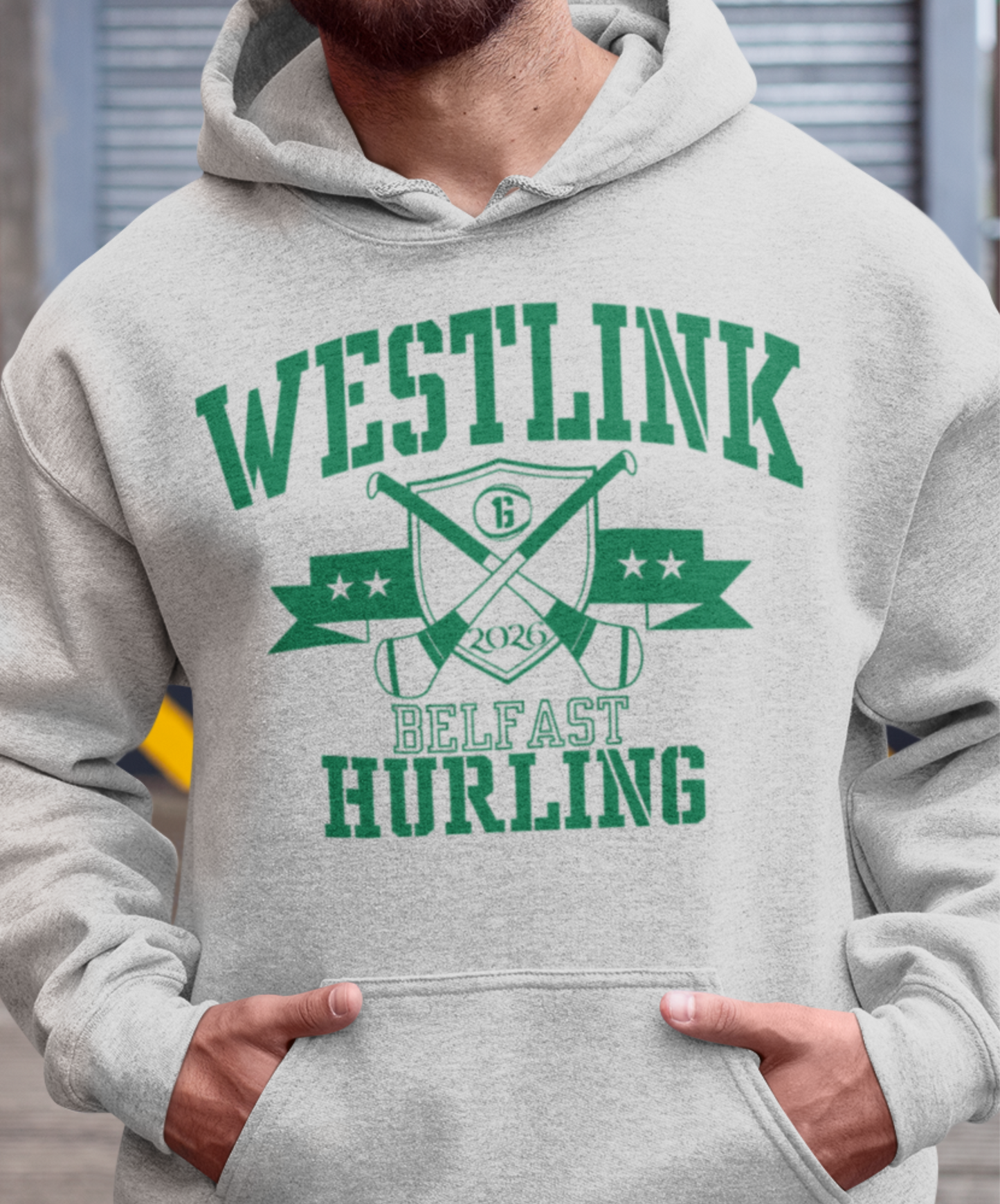 Westlink, Belfast, Hurling Hoodie - Crossed Hurls & Shield - Adult
