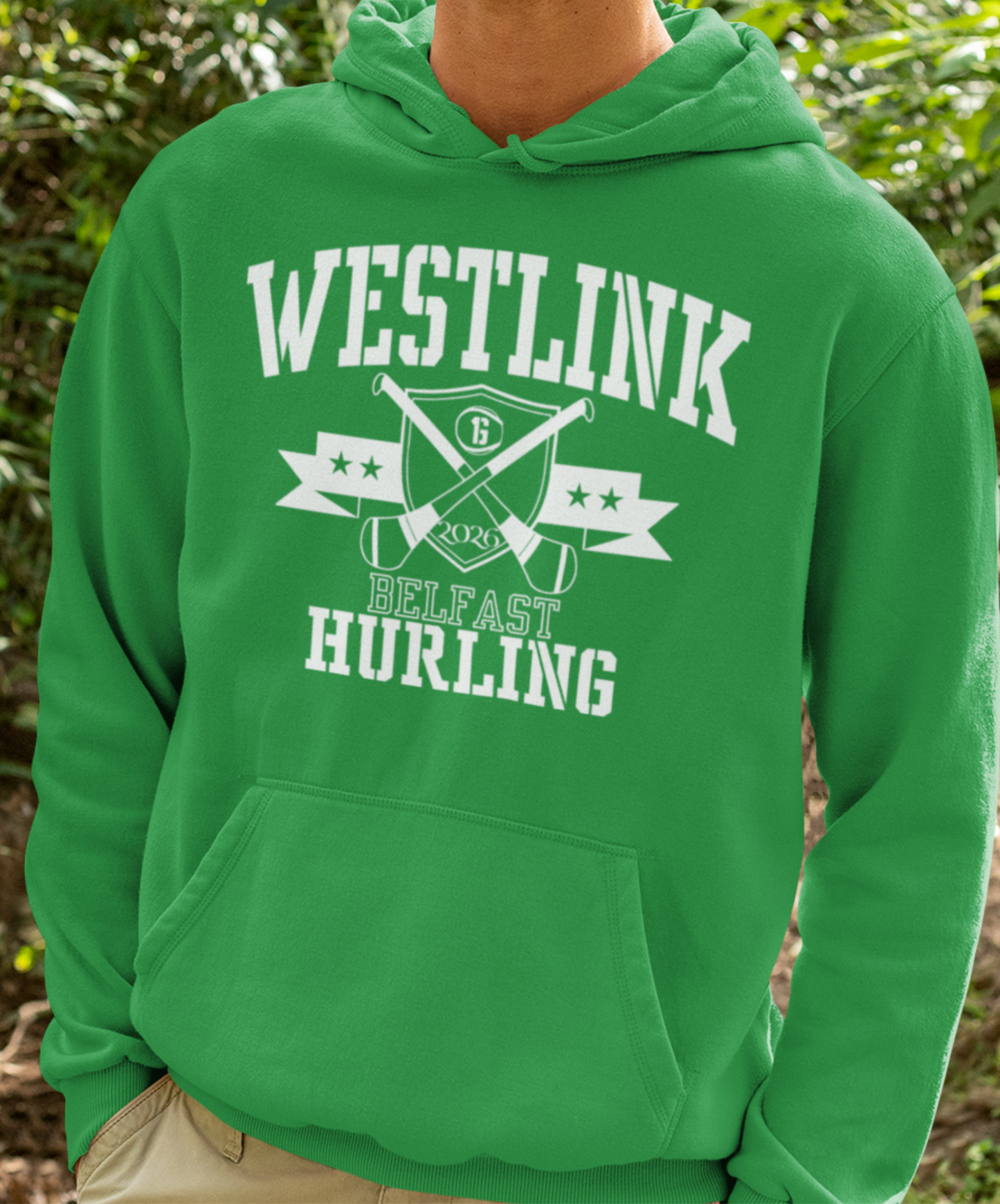 Westlink, Belfast, Hurling Hoodie - Crossed Hurls & Shield - Adult