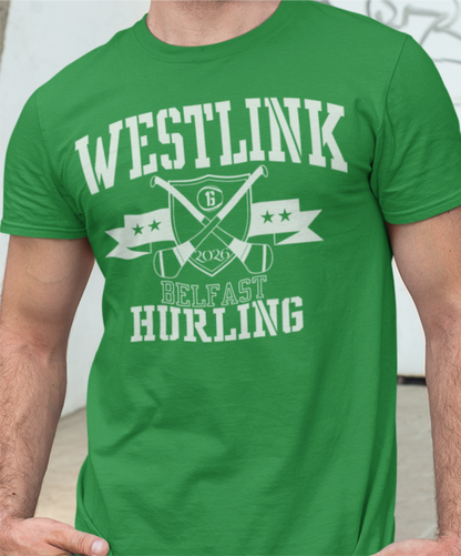 Westlink, Belfast, Hurling T-Shirt - Crossed Hurls & Shield - Adult