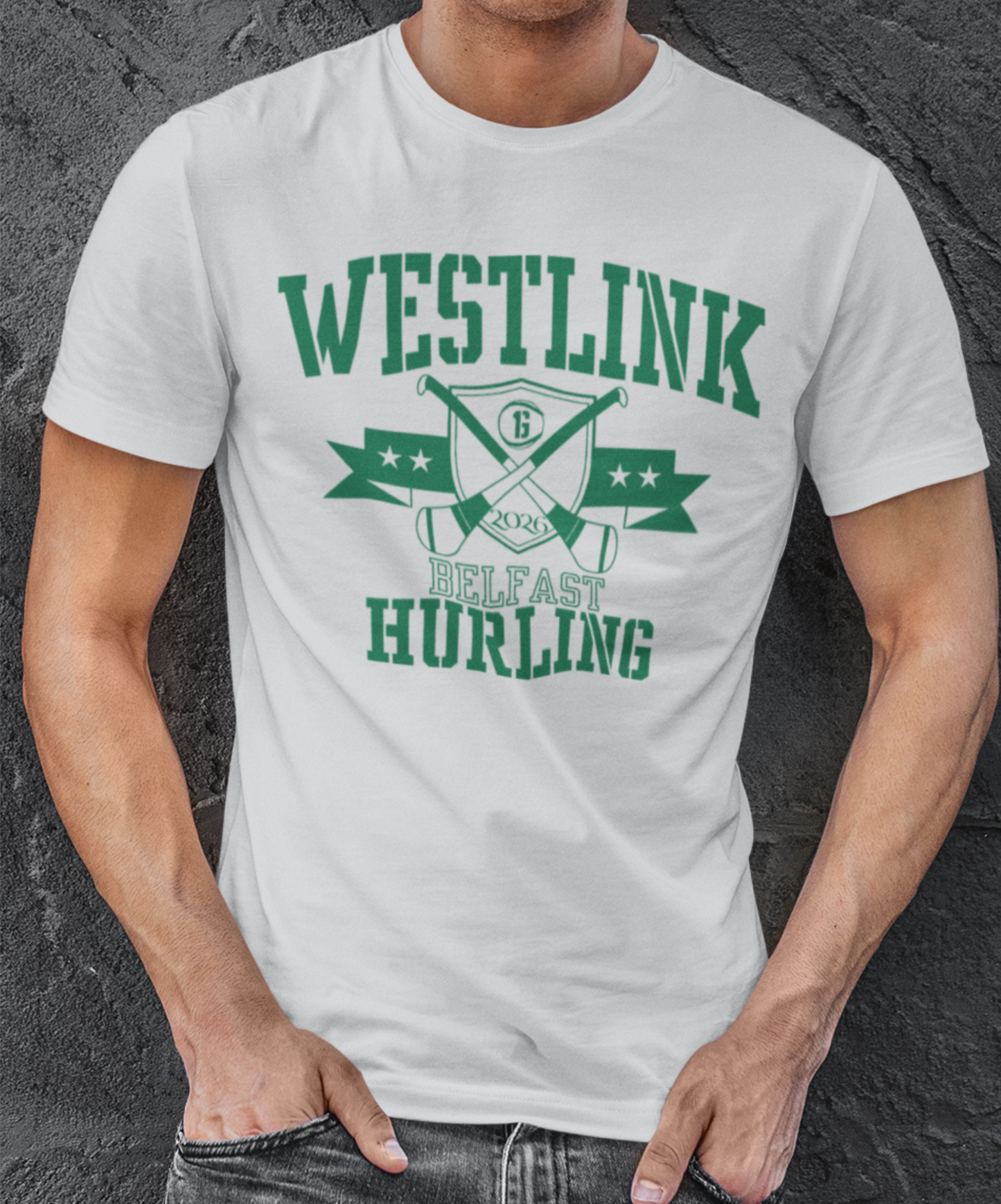 Westlink, Belfast, Hurling T-Shirt - Crossed Hurls & Shield - Adult