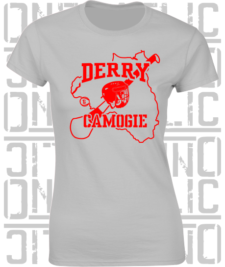 County Map Camogie Ladies Skinny-Fit T-Shirt - Derry
