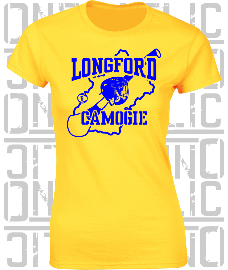 County Map Camogie Ladies Skinny-Fit T-Shirt - Longford