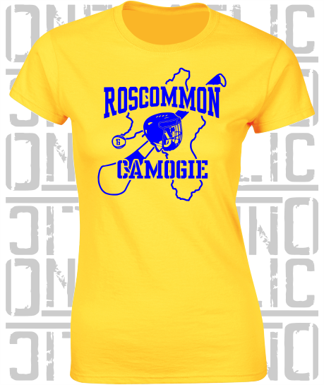 County Map Camogie Ladies Skinny-Fit T-Shirt - Roscommon