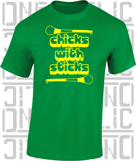 Chicks With Sticks, Camogie T-Shirt - Adult - Leitrim
