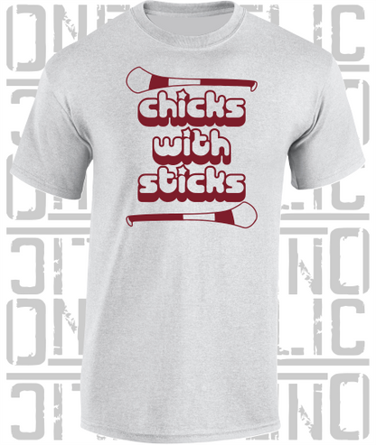 Chicks With Sticks, Camogie T-Shirt - Adult - Galway