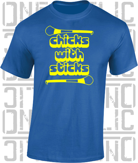 Chicks With Sticks, Camogie T-Shirt - Adult - Clare