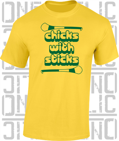Chicks With Sticks, Camogie T-Shirt - Adult - Leitrim