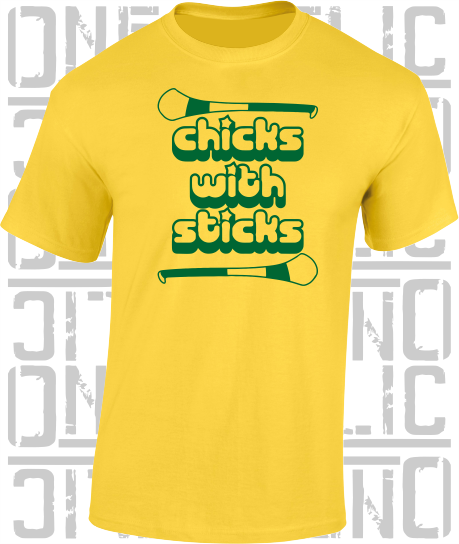 Chicks With Sticks, Camogie T-Shirt - Adult - Kerry