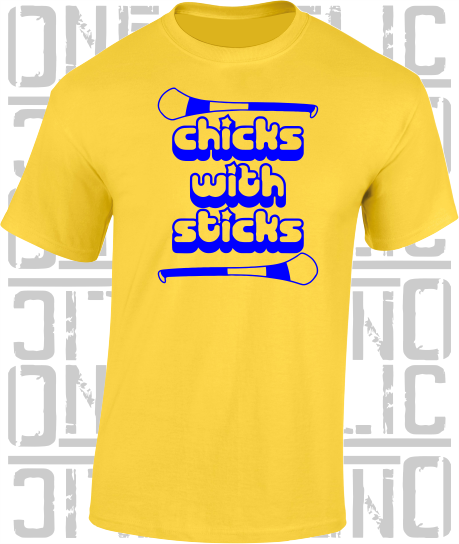 Chicks With Sticks, Camogie T-Shirt - Adult - Wicklow