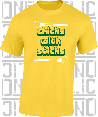 Chicks With Sticks, Camogie T-Shirt - Adult - Offaly