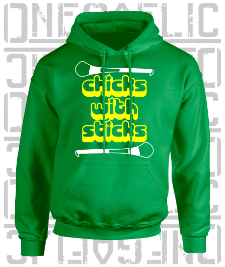 Chicks With Sticks, Camogie Hoodie - Adult - Offaly