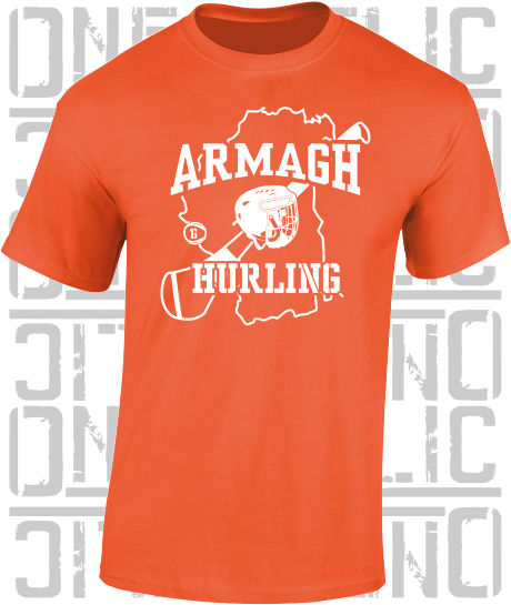 County Map Hurling Adult T-Shirt - Armagh