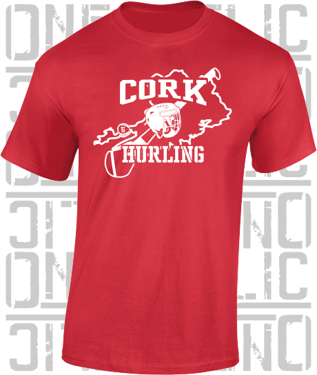 County Map Hurling Adult T-Shirt - Cork