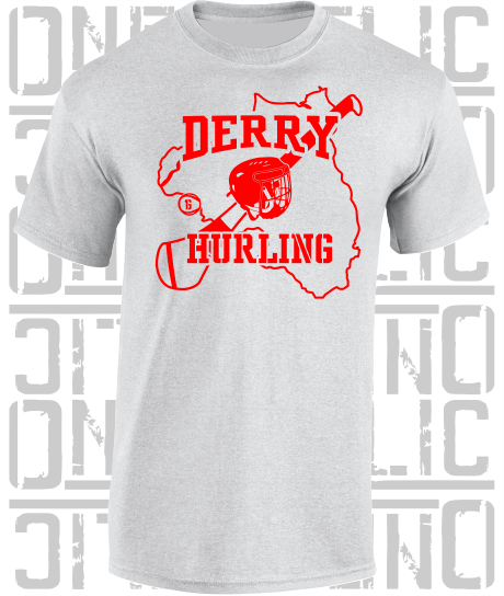 County Map Hurling Adult T-Shirt - Derry