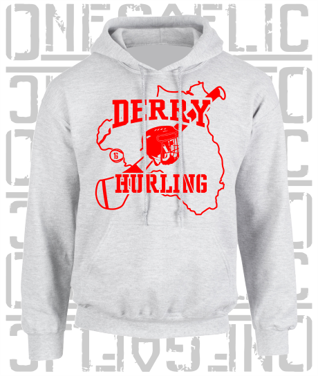 County Map Hurling Hoodie - Adult - Derry