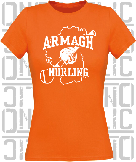 County Map Hurling Ladies Skinny-Fit T-Shirt - Armagh