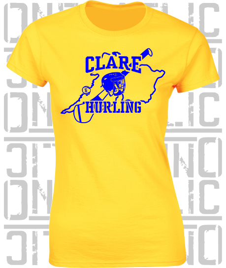 County Map Hurling Ladies Skinny-Fit T-Shirt - Clare