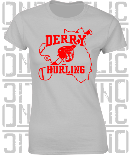 Hurling County Map Ladies Skinny-Fit T-Shirt - All Counties Available