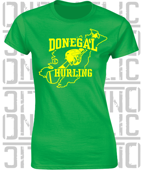 County Map Hurling Ladies Skinny-Fit T-Shirt - Donegal