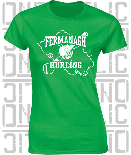 County Map Hurling Ladies Skinny-Fit T-Shirt - Fermanagh