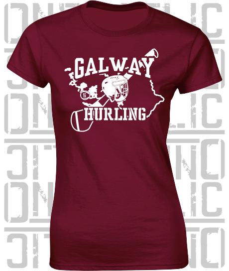 County Map Hurling Ladies Skinny-Fit T-Shirt - Galway