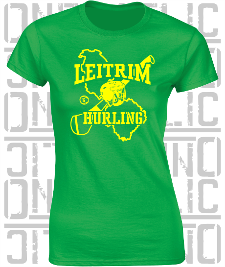 County Map Hurling Ladies Skinny-Fit T-Shirt - Leitrim