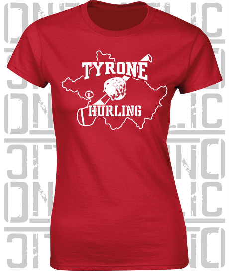 County Map Hurling Ladies Skinny-Fit T-Shirt - Tyrone