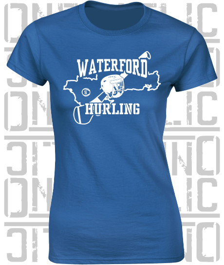 County Map Hurling Ladies Skinny-Fit T-Shirt - Waterford