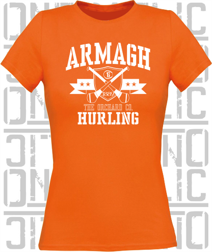 Crossed Hurls Hurling T-Shirt - Ladies Skinny-Fit - Armagh