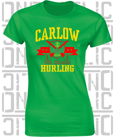 Crossed Hurls Hurling T-Shirt - Ladies Skinny-Fit - Carlow