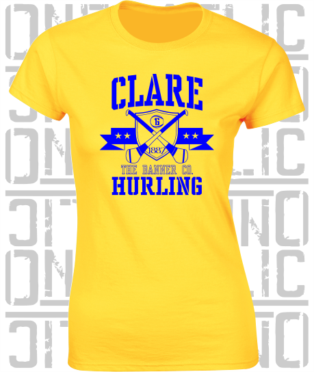 Crossed Hurls Hurling T-Shirt - Ladies Skinny-Fit - Clare