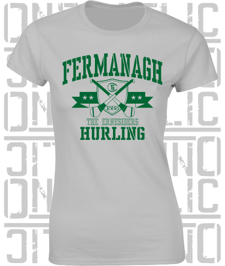 Crossed Hurls Hurling T-Shirt - Ladies Skinny-Fit - Fermanagh