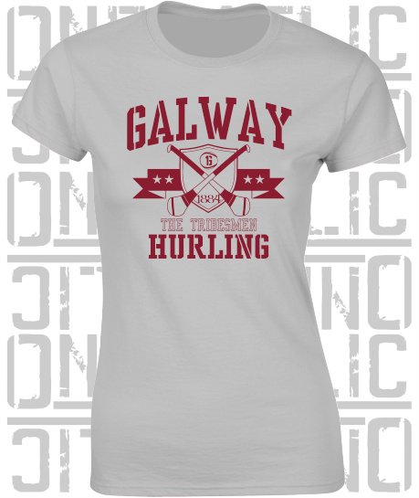 Crossed Hurls Hurling T-Shirt - Ladies Skinny-Fit - Galway