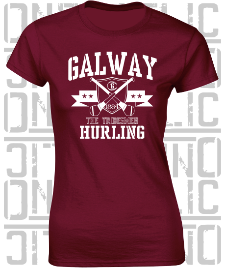 Crossed Hurls Hurling T-Shirt - Ladies Skinny-Fit - Galway