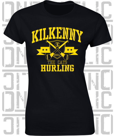 Crossed Hurls Hurling T-Shirt - Ladies Skinny-Fit - Kilkenny