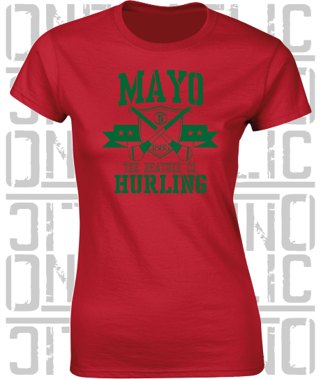 Crossed Hurls Hurling T-Shirt - Ladies Skinny-Fit - Mayo