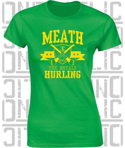 Crossed Hurls Hurling T-Shirt - Ladies Skinny-Fit - Meath