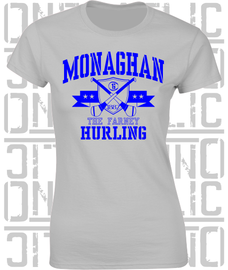 Crossed Hurls Hurling T-Shirt - Ladies Skinny-Fit - Monaghan