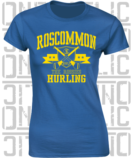 Crossed Hurls Hurling T-Shirt - Ladies Skinny-Fit - Roscommon
