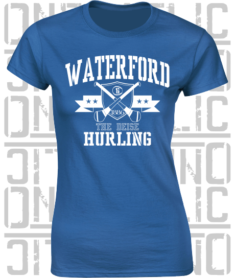 Crossed Hurls Hurling T-Shirt - Ladies Skinny-Fit - Waterford