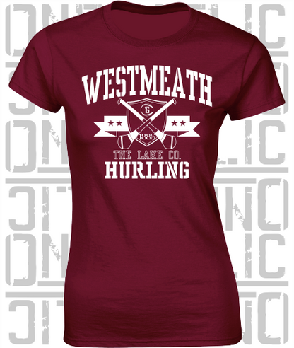 Crossed Hurls Hurling T-Shirt - Ladies Skinny-Fit - Westmeath